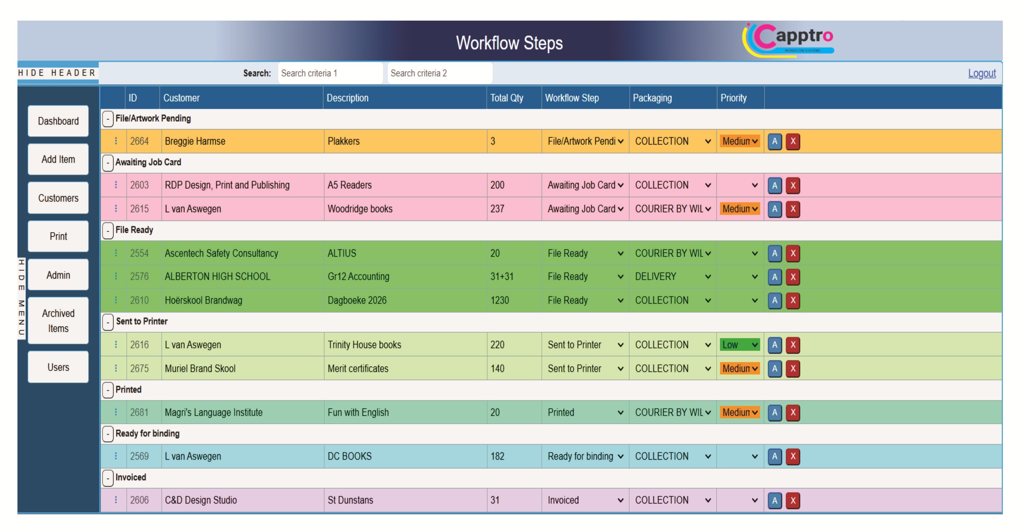 Capptro Workflow Dashboard - Track jobs across customizable workflow stages
